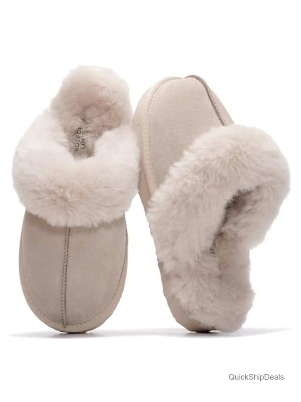 Genuine Leather Fur-Lined Clog Slippers Women Memory Foam Non-Slip